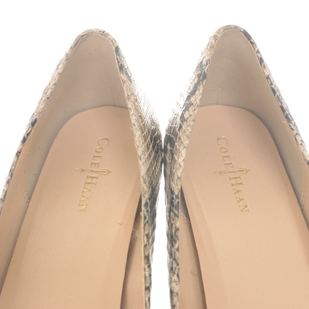 ■ COLE HAAN コールハーン パンプス 靴 パイソン柄 ヘビ ウェッジソール レディース 8B (約25.0cm相当) 黒 ベージュ系