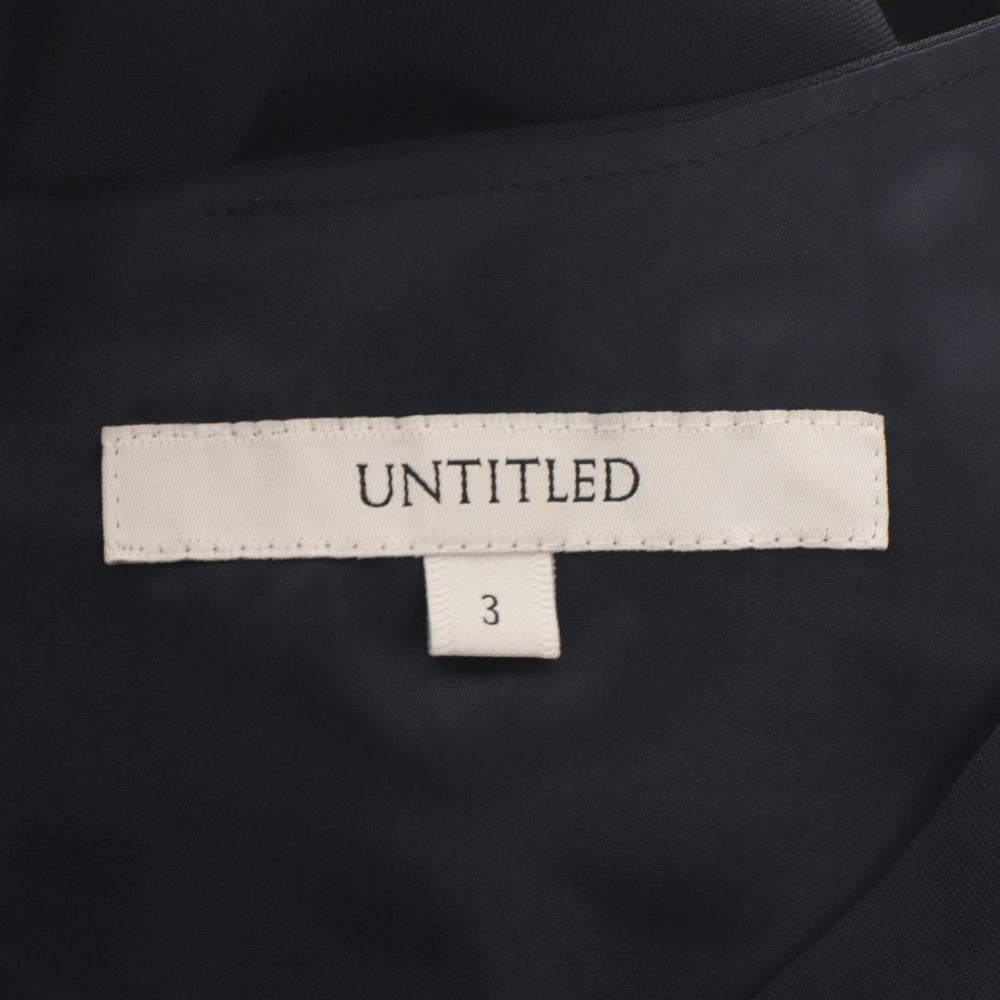 ■ UNTITLED フレアワンピース ひざ丈 半袖 トップス Vネック ベルト付き フォーマル 日本製 レディース 3 (L相当) ネイビー 未使用