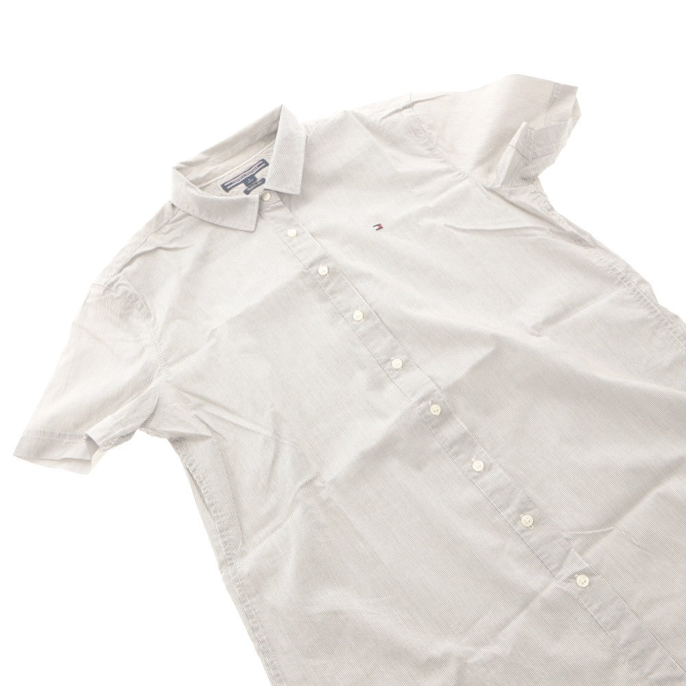 ■ TOMMY HILFIGER トミー 半袖シャツ トップス レギュラーフィット 襟 ボタン ストライプ柄 レディース 6プチ (M相当) ライトグレー