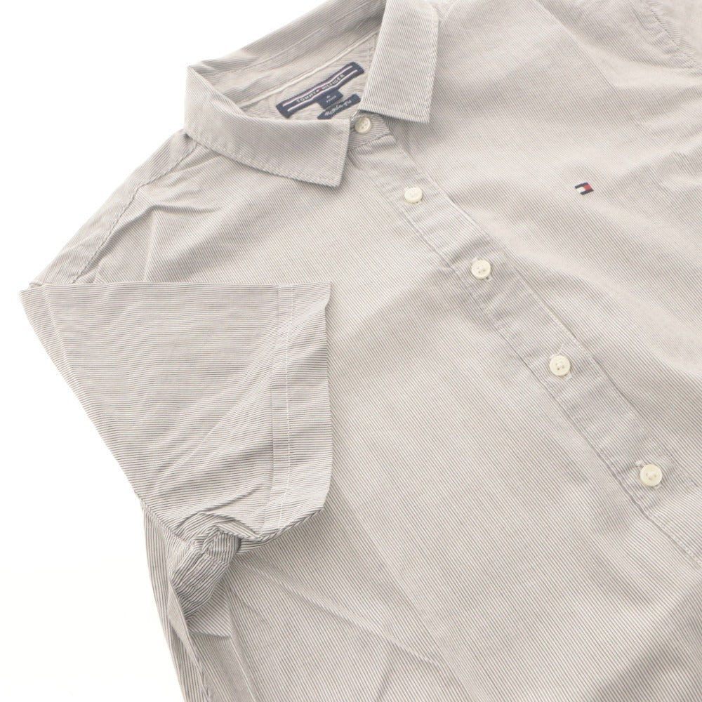 ■ TOMMY HILFIGER トミー 半袖シャツ トップス レギュラーフィット 襟 ボタン ストライプ柄 レディース 6プチ (M相当) ライトグレー