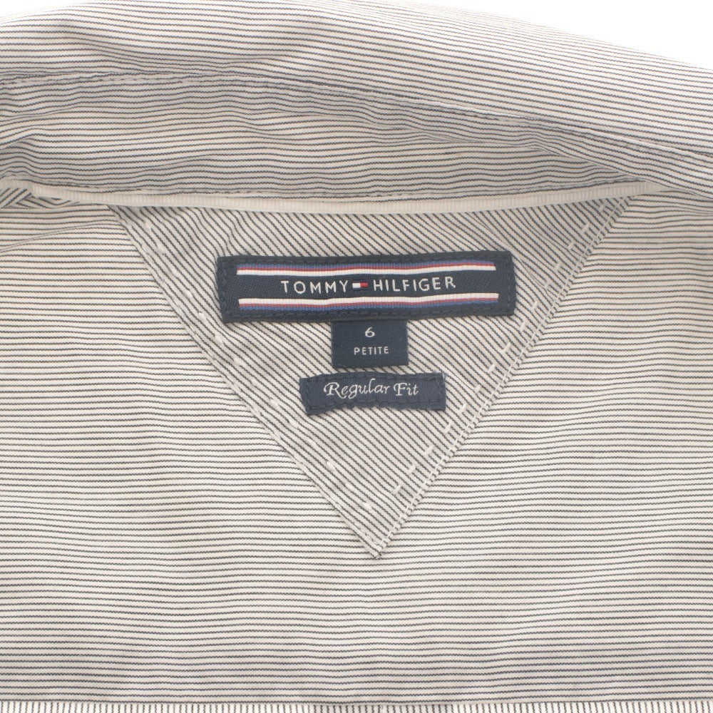 ■ TOMMY HILFIGER トミー 半袖シャツ トップス レギュラーフィット 襟 ボタン ストライプ柄 レディース 6プチ (M相当) ライトグレー