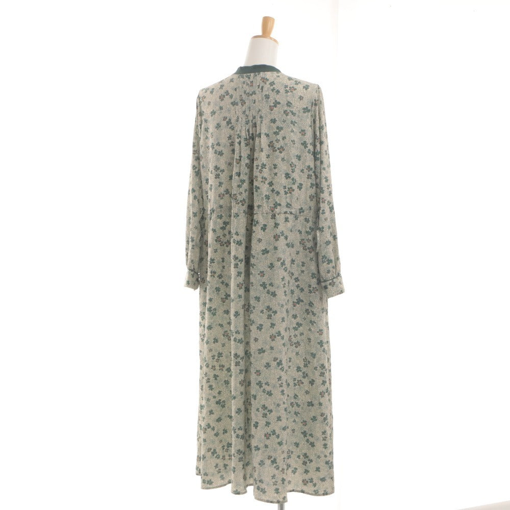 ■ URBAN RESEARCH ROSSO ワンピース ロング 長袖 トップス Vネック フラワー 花柄 ボタン レディース フリー ベージュ グリーン系 未使用