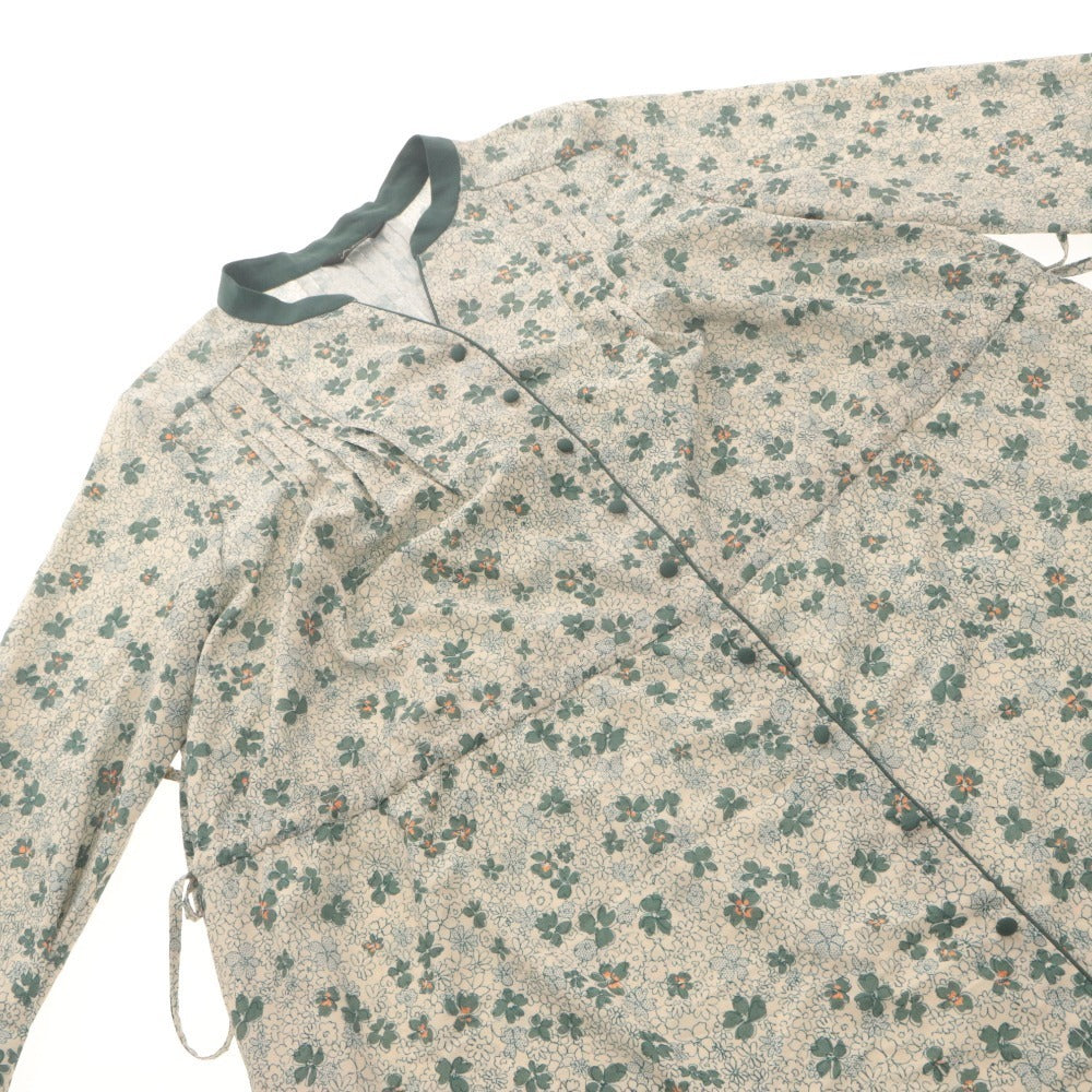 ■ URBAN RESEARCH ROSSO ワンピース ロング 長袖 トップス Vネック フラワー 花柄 ボタン レディース フリー ベージュ グリーン系 未使用