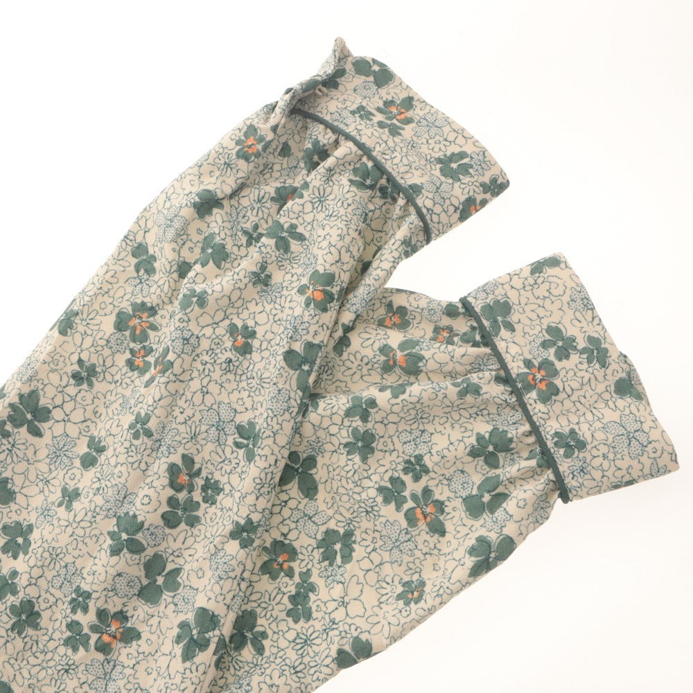 ■ URBAN RESEARCH ROSSO ワンピース ロング 長袖 トップス Vネック フラワー 花柄 ボタン レディース フリー ベージュ グリーン系 未使用