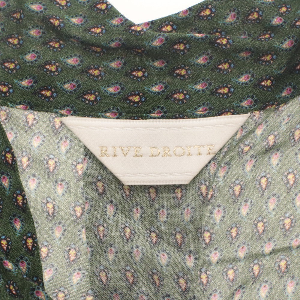■ RIVE DROITE リヴドロワ ギャザーワンピース ロング丈 長袖 トップス 幾何学風 総柄 レディース F(フリー) ダークグリーン系 未使用