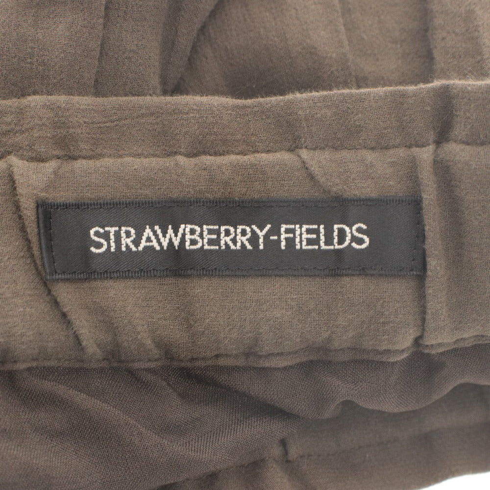 ■ STRAWBERRY-FIELDS フレアスカート ギャザー ロング丈 ボトムス 無地 日本製 レディース 実寸L相当 カーキグレー系