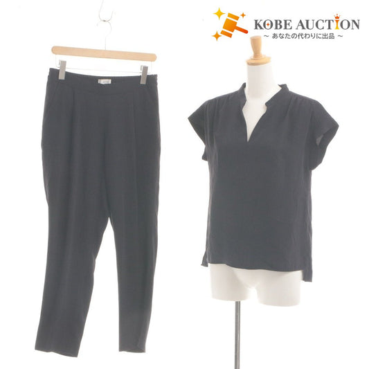 ■ SLOBE IENA ブラウス イージーパンツ セットアップ 半袖 トップス Vネック フレンチ袖 ボトムス レディース 40(L相当) ダークネイビー