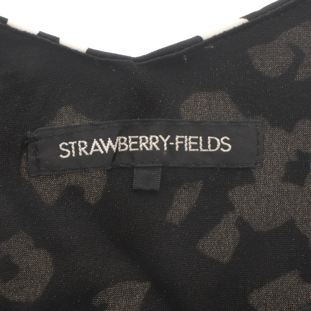 ■ STRAWBERRY-FIELDS ドレス ワンピース ノースリーブ ひざ丈 トップス レオパードフラワー風ドット柄 レディース 実寸S〜M相当 白黒
