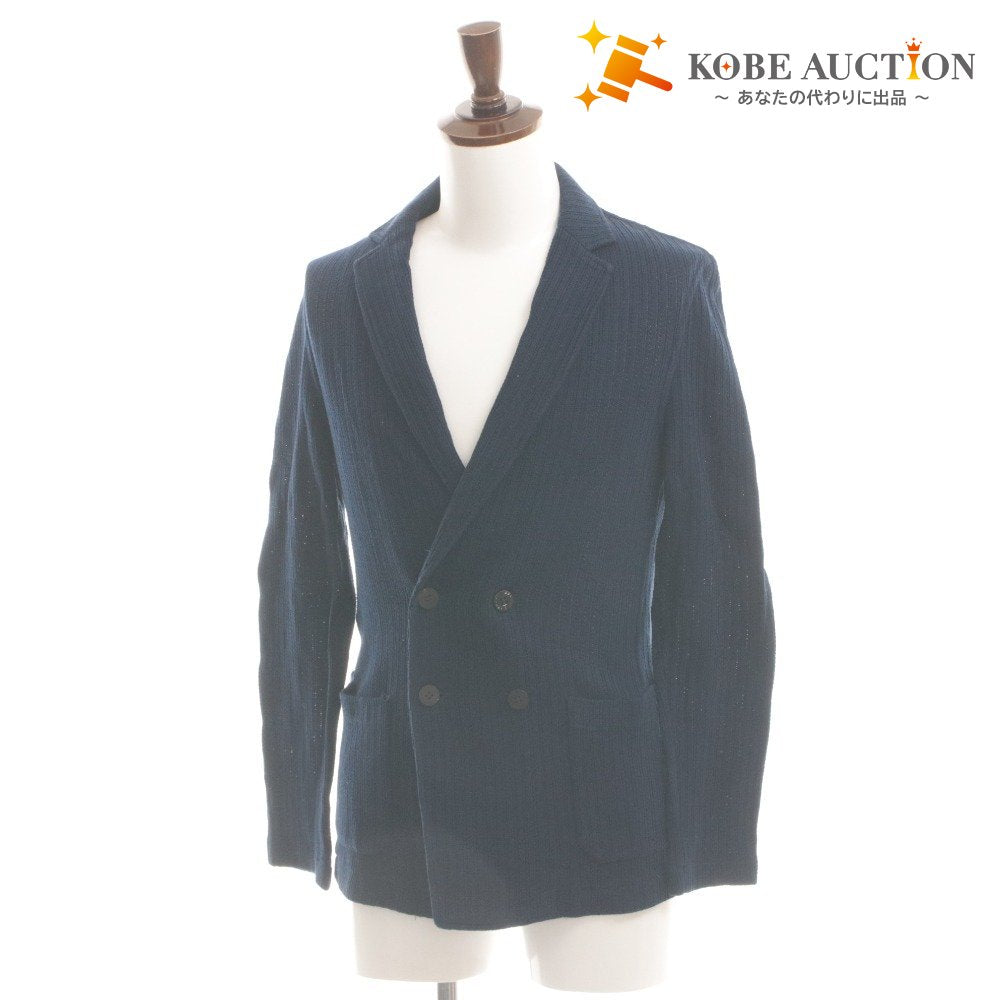 ■ TONELLO T-JACKET Knitted Long-Sleeve Double-Breasted Button Collar Casual Outerwear Made in Italy Men's S Navy