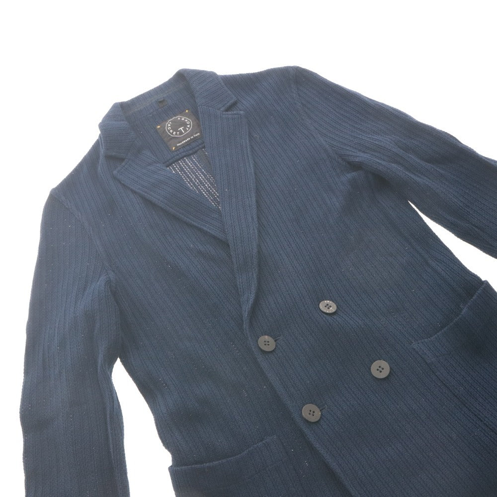 ■ TONELLO T-JACKET Knitted Long-Sleeve Double-Breasted Button Collar Casual Outerwear Made in Italy Men's S Navy