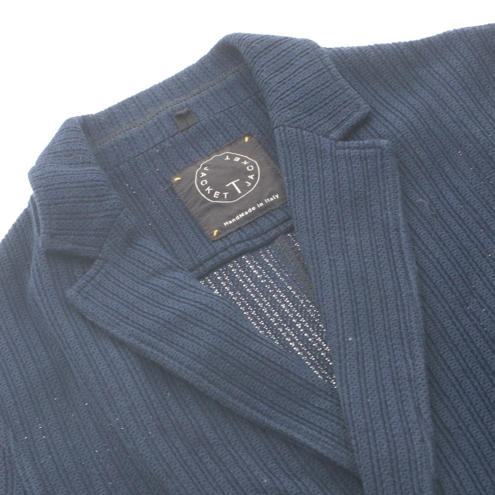 ■ TONELLO T-JACKET Knitted Long-Sleeve Double-Breasted Button Collar Casual Outerwear Made in Italy Men's S Navy