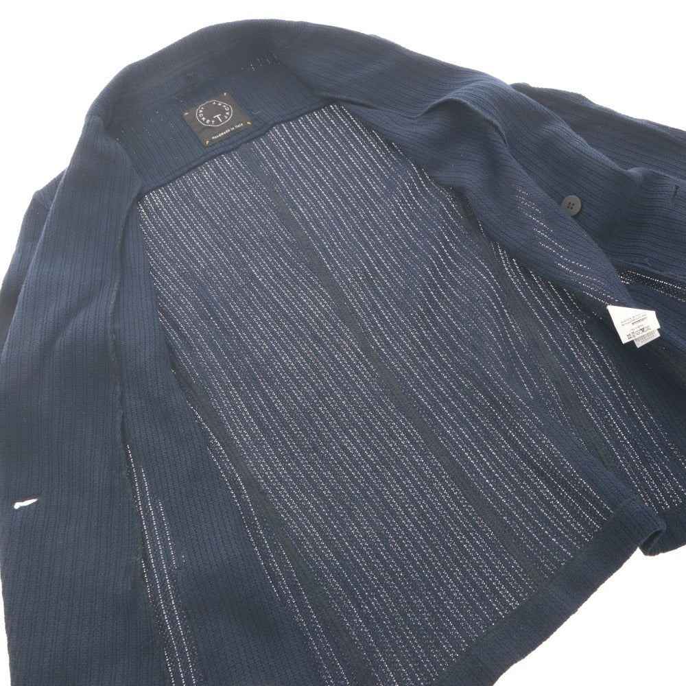 ■ TONELLO T-JACKET Knitted Long-Sleeve Double-Breasted Button Collar Casual Outerwear Made in Italy Men's S Navy