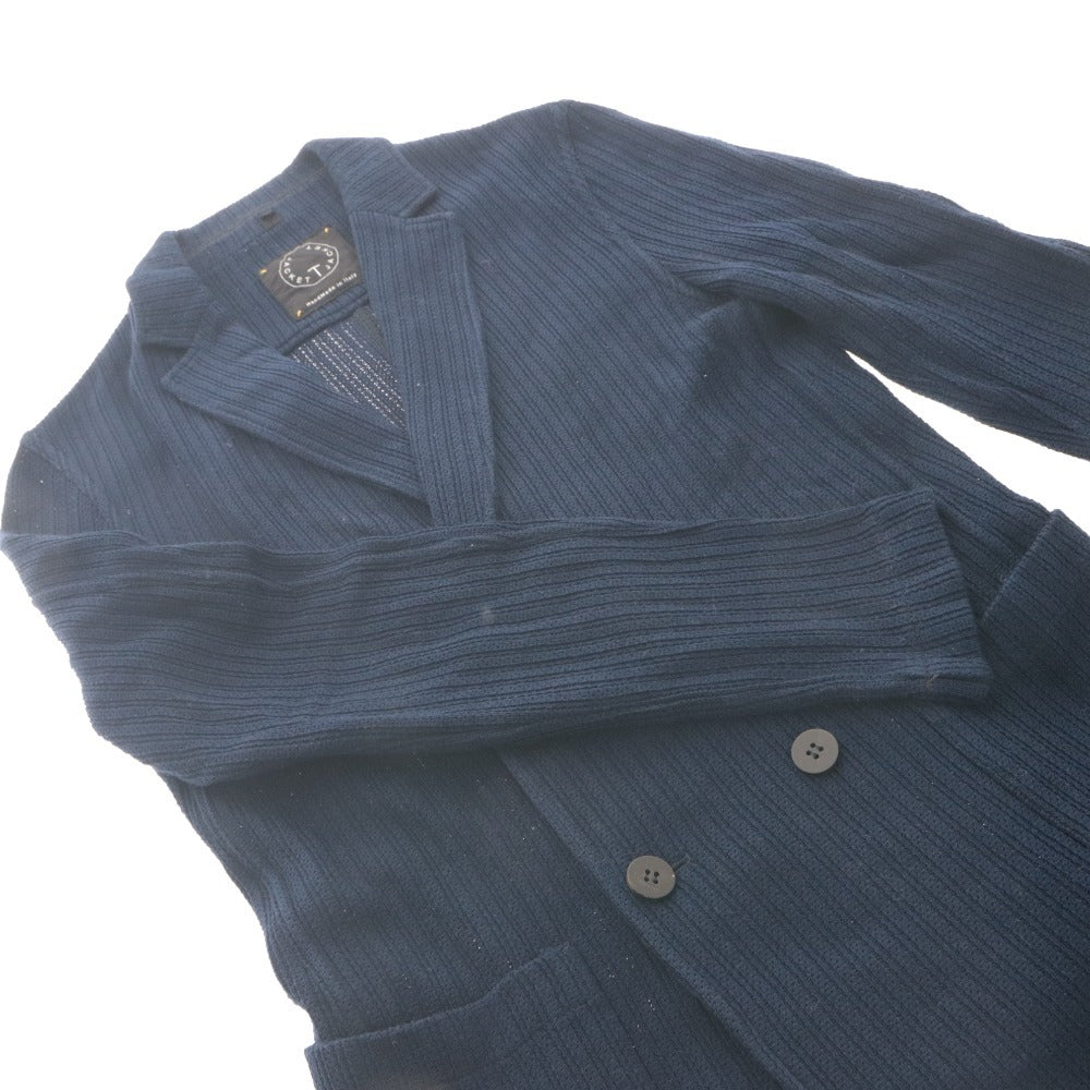 ■ TONELLO T-JACKET Knitted Long-Sleeve Double-Breasted Button Collar Casual Outerwear Made in Italy Men's S Navy