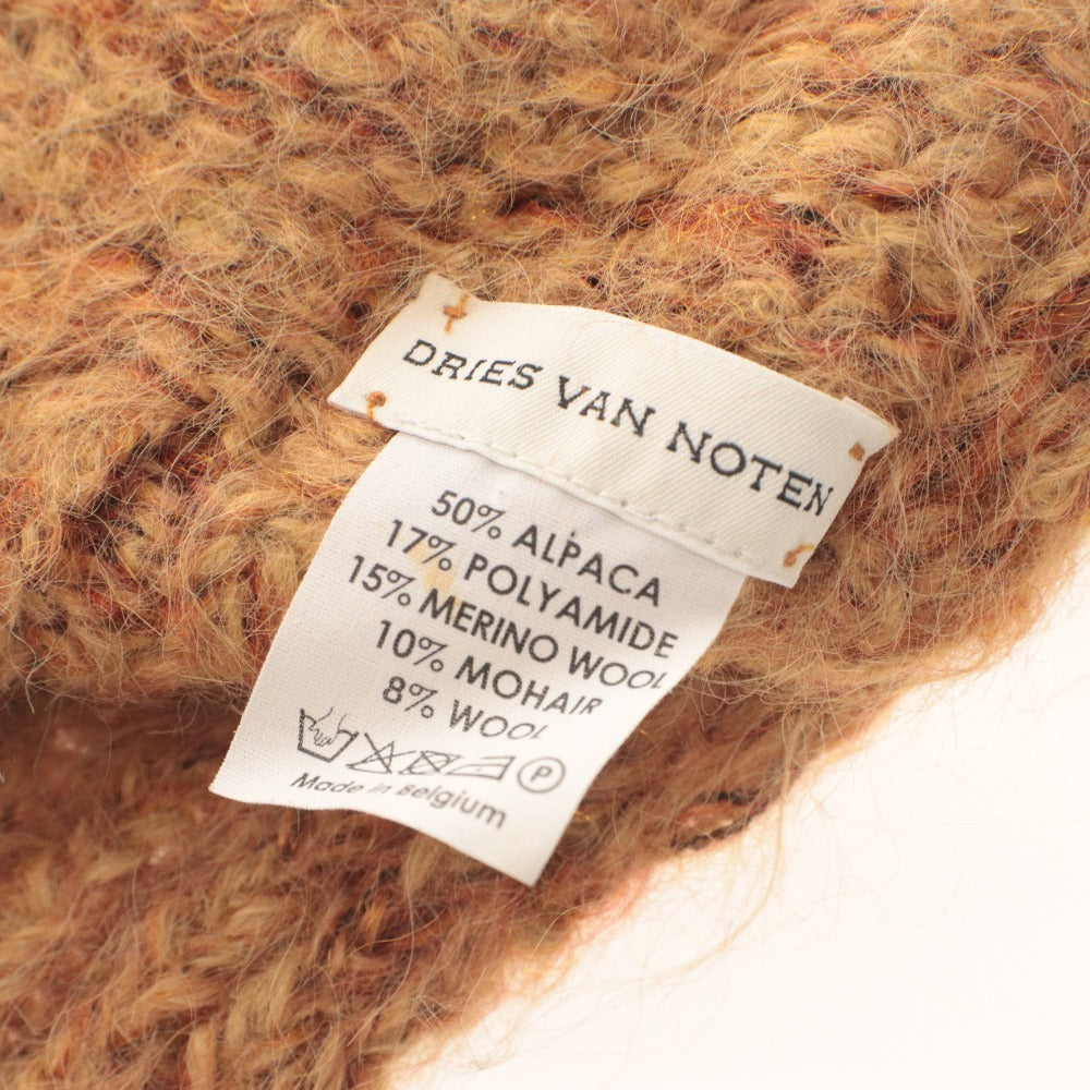 ■ DRIES VAN NOTEN Knit Muffler Stole Long Ribbed Alpaca Wool Mohair Men's Women's Brown