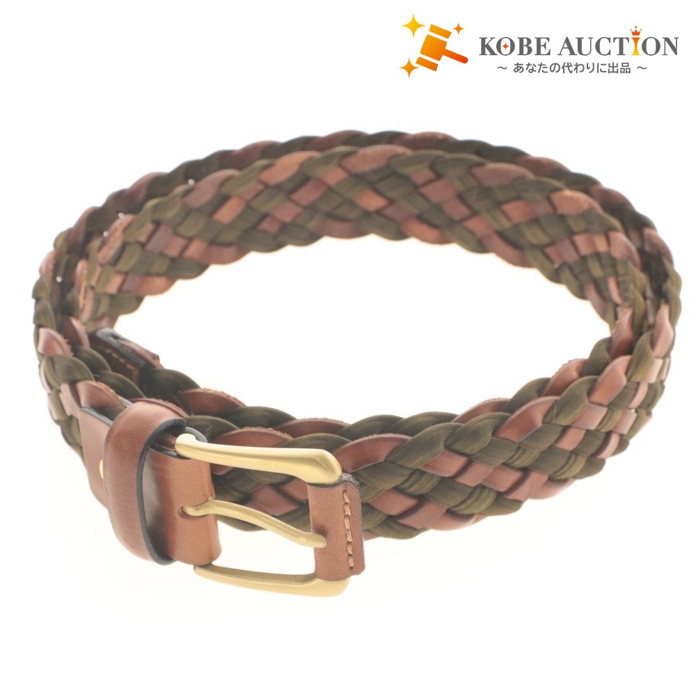 ■ barantani Mesh Belt Braided Lattice Leather Casual Made in Italy Total Length 115cm Men's Mixed Brown