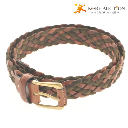 ■ barantani Mesh Belt Braided Lattice Leather Casual Made in Italy Total Length 115cm Men's Mixed Brown