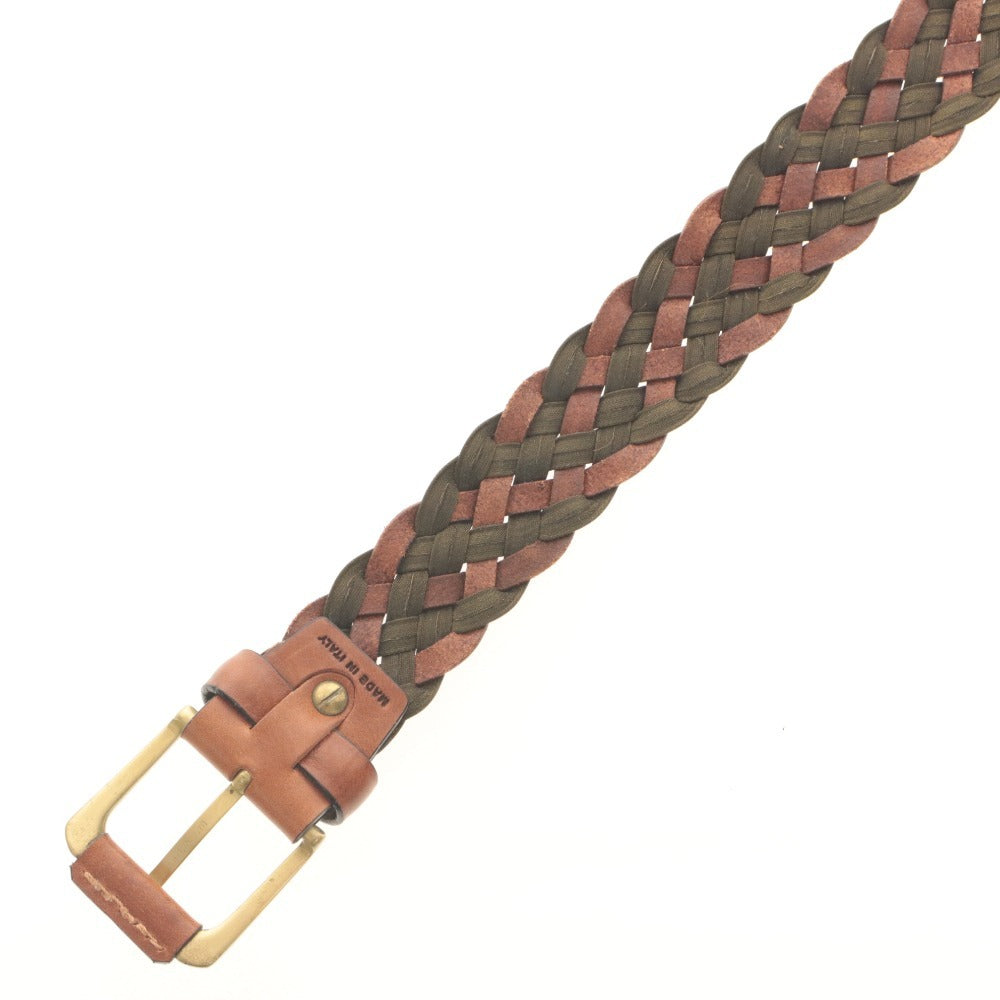 ■ barantani Mesh Belt Braided Lattice Leather Casual Made in Italy Total Length 115cm Men's Mixed Brown