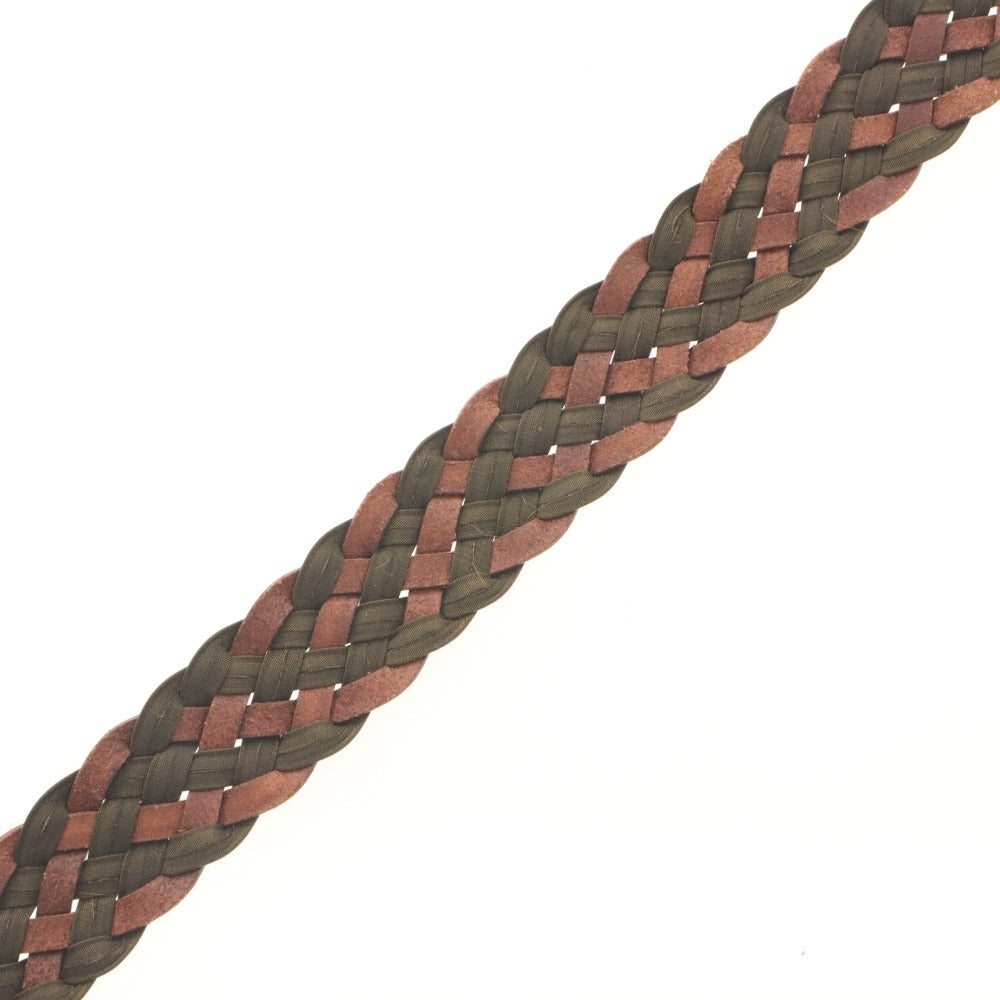 ■ barantani Mesh Belt Braided Lattice Leather Casual Made in Italy Total Length 115cm Men's Mixed Brown