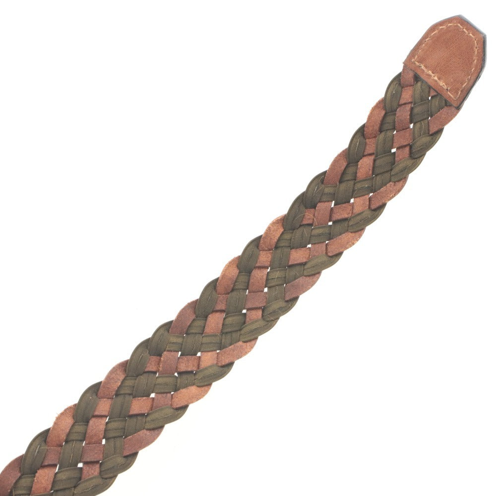 ■ barantani Mesh Belt Braided Lattice Leather Casual Made in Italy Total Length 115cm Men's Mixed Brown