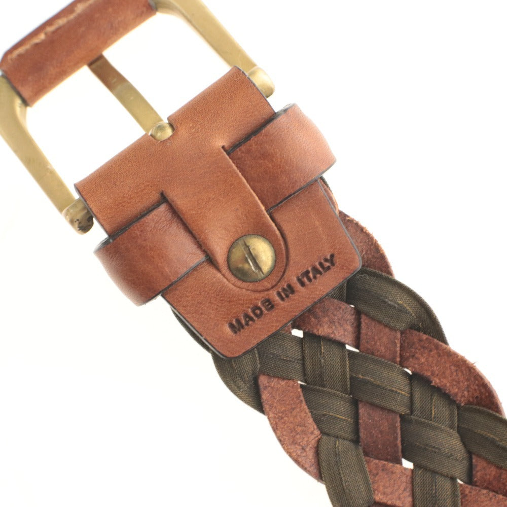 ■ barantani Mesh Belt Braided Lattice Leather Casual Made in Italy Total Length 115cm Men's Mixed Brown