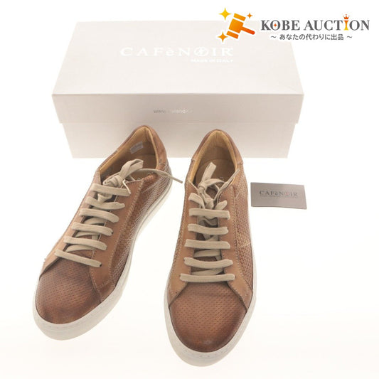 ■ CafèNoir Leather Sneakers Genuine Leather Shoes Side Grid KXC104 Men's 42 (26.5-27cm equivalent) Light Brown Box Included