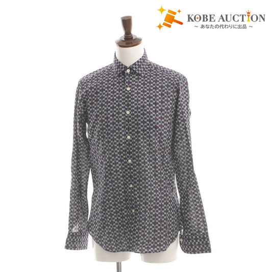 ■ BAGUTTA di MILANO Bagutta Semi-wide Collar Shirt Long Sleeve Top Geometric Pattern Button Men's S Navy etc. With Tags Unused