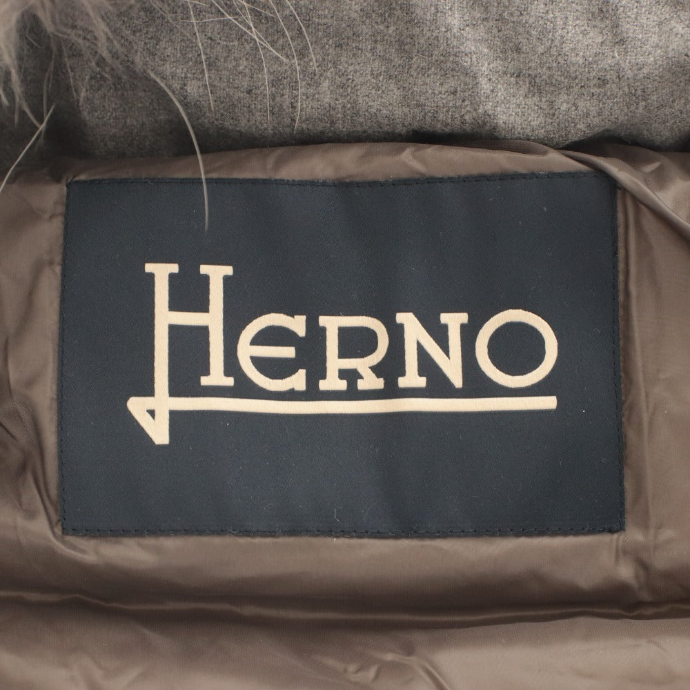 ■ HERNO ヘルノ ダウンジャケット 長袖 アウター ファーフード付き 胸ポケット ウール混 イタリア製 メンズ 52(XXL相当) ライトグレー
