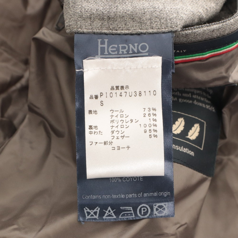 ■ HERNO ヘルノ ダウンジャケット 長袖 アウター ファーフード付き 胸ポケット ウール混 イタリア製 メンズ 52(XXL相当) ライトグレー