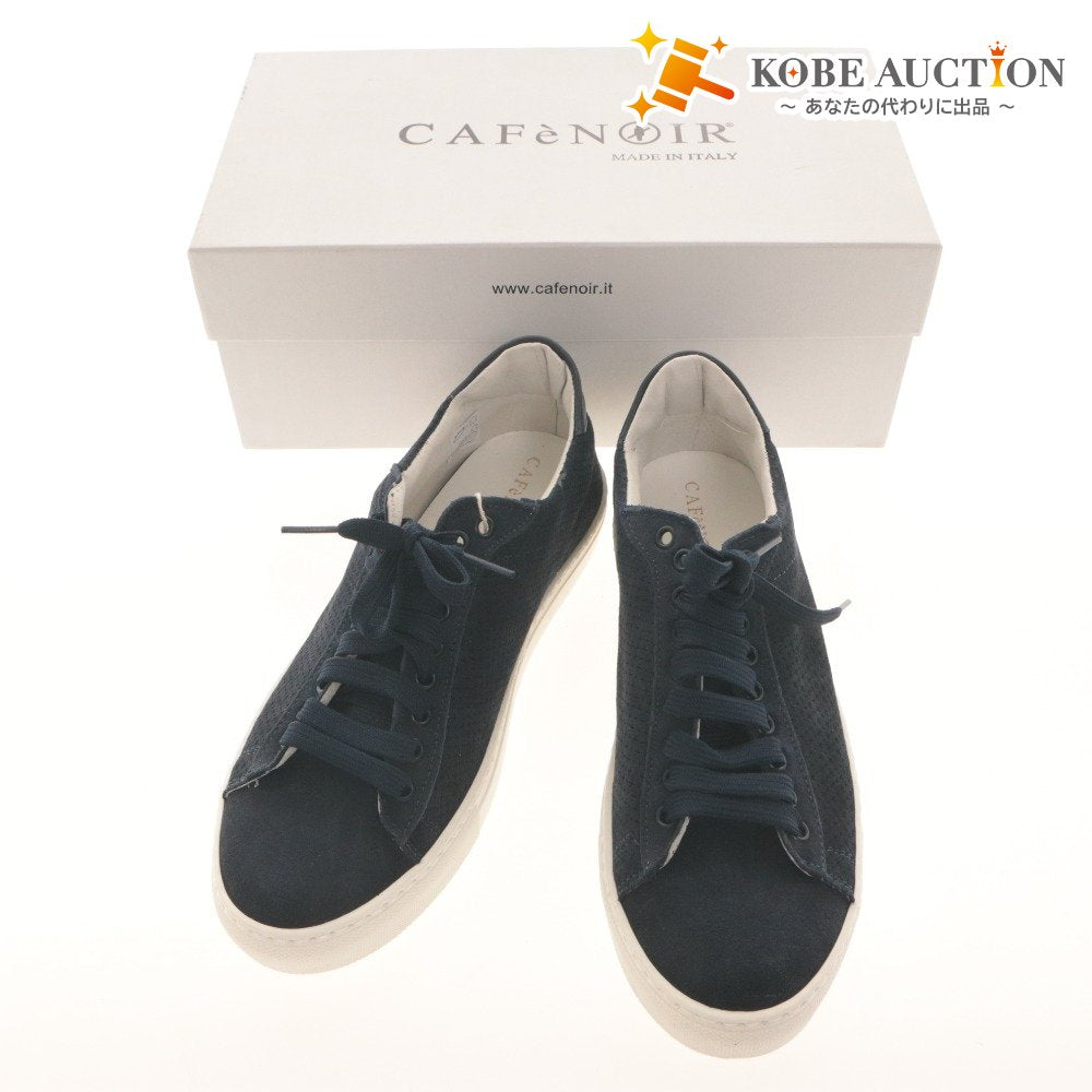 ■ Cafe Noir カフェノワール スニーカー 革靴 スエード イタリア製 メンズ 42(26.5~27cm相当) 白 ネイビー 箱付き 未使用(ほつれ有)