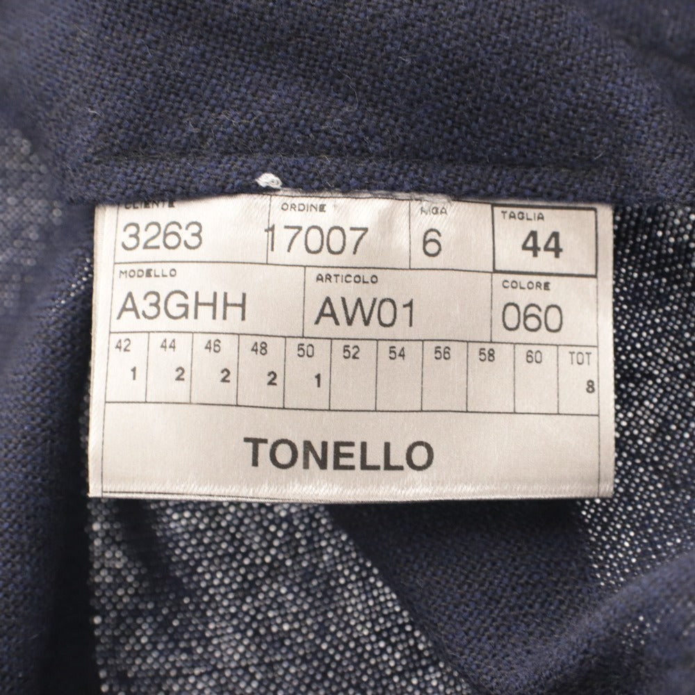 ■ TONELLO トネッロ テーラードジャケット 長袖 アウター シングル 襟 無地 カシミヤ イタリア製 メンズ 44(S～M相当) ダークネイビー