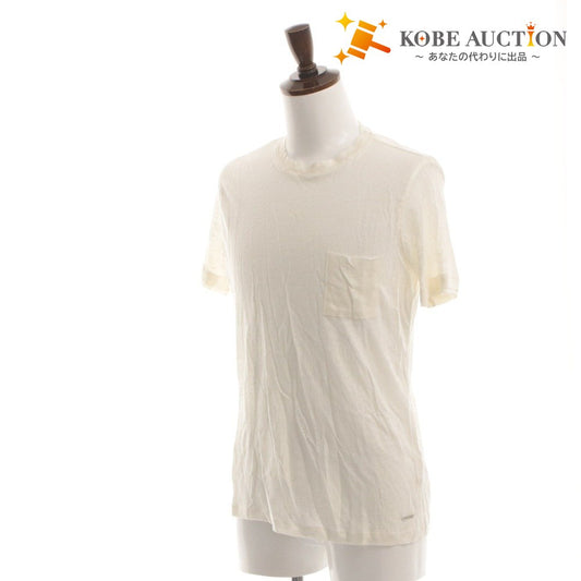 ■ HAMAKI-HO Short Sleeve T-Shirt Top Solid Color Chest Pocket Keyhole Neck Linen Men's S Ivory With Tag Unused (Stains Present)