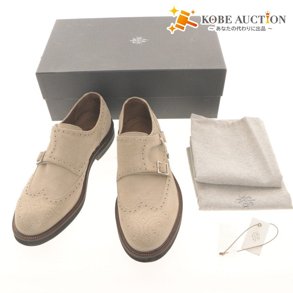 ■ eleventy Leather Shoes Suede Double Monk Strap Wingtip Dress Men's 42 (equivalent to 26.5-27 cm) With dustbag and box, Unused (with defects)
