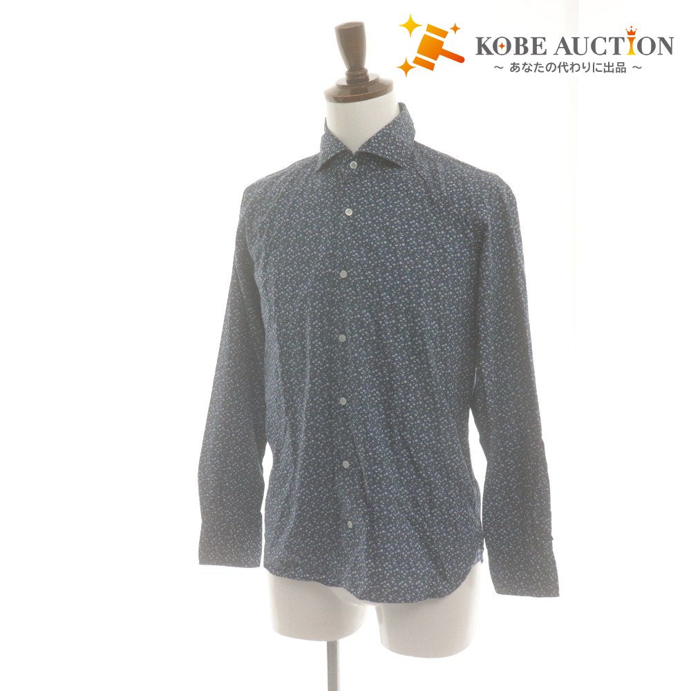■ ORIAN Vintage オリアン シャツ 長袖 トップス 花柄 総柄 スリムフィット コットン イタリア製 メンズ S ネイビー系