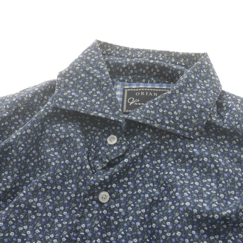 ■ ORIAN Vintage オリアン シャツ 長袖 トップス 花柄 総柄 スリムフィット コットン イタリア製 メンズ S ネイビー系