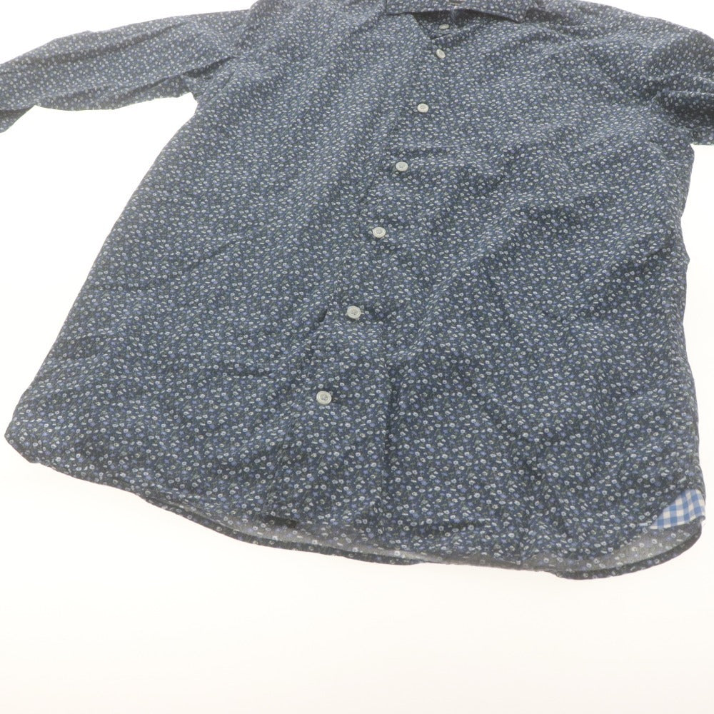 ■ ORIAN Vintage オリアン シャツ 長袖 トップス 花柄 総柄 スリムフィット コットン イタリア製 メンズ S ネイビー系