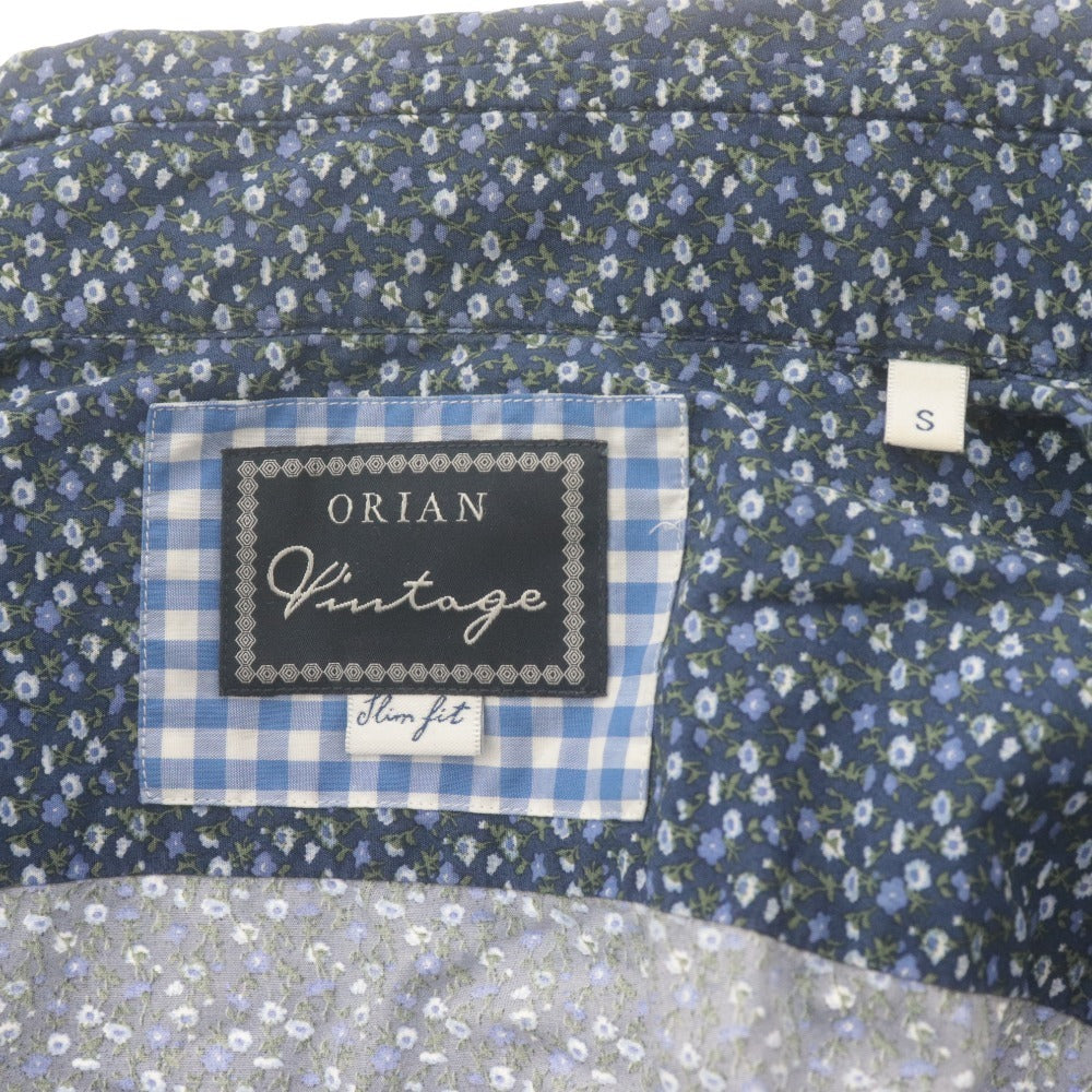■ ORIAN Vintage オリアン シャツ 長袖 トップス 花柄 総柄 スリムフィット コットン イタリア製 メンズ S ネイビー系
