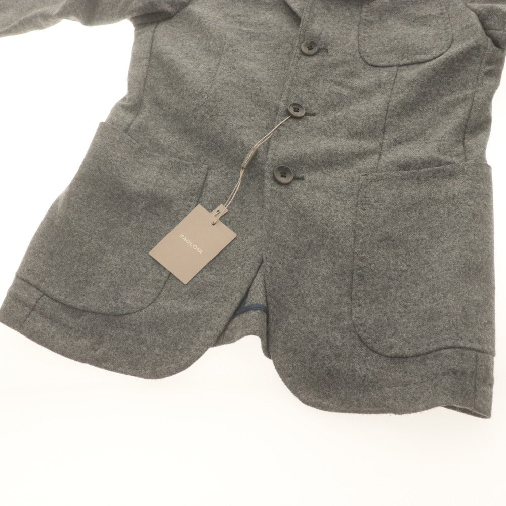 ■ PAOLONI Tailored Jacket Long Sleeve Outer Wool Blend Men's 46 Gray With Accessories Unused
