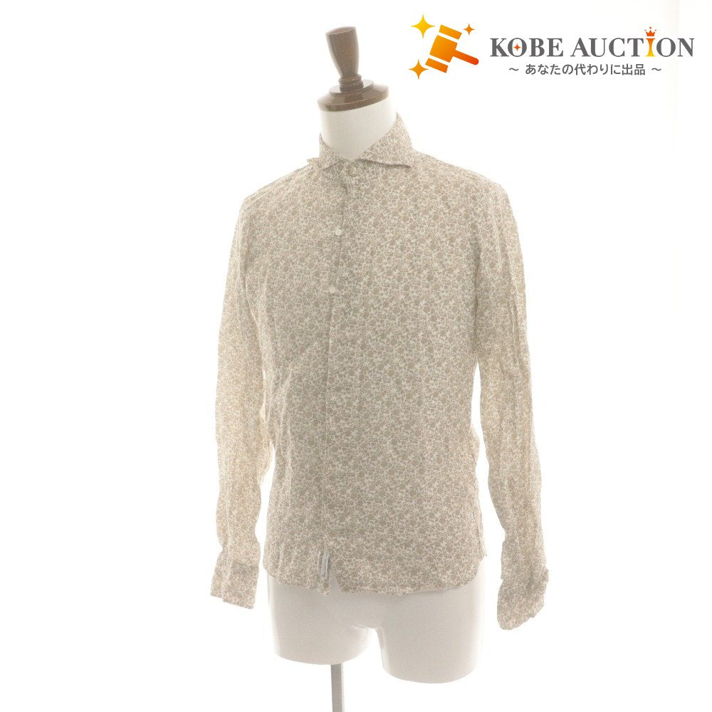 ■ Mario Muscariello Long Sleeve Small Floral Linen Shirt for Men - Size S, Beige