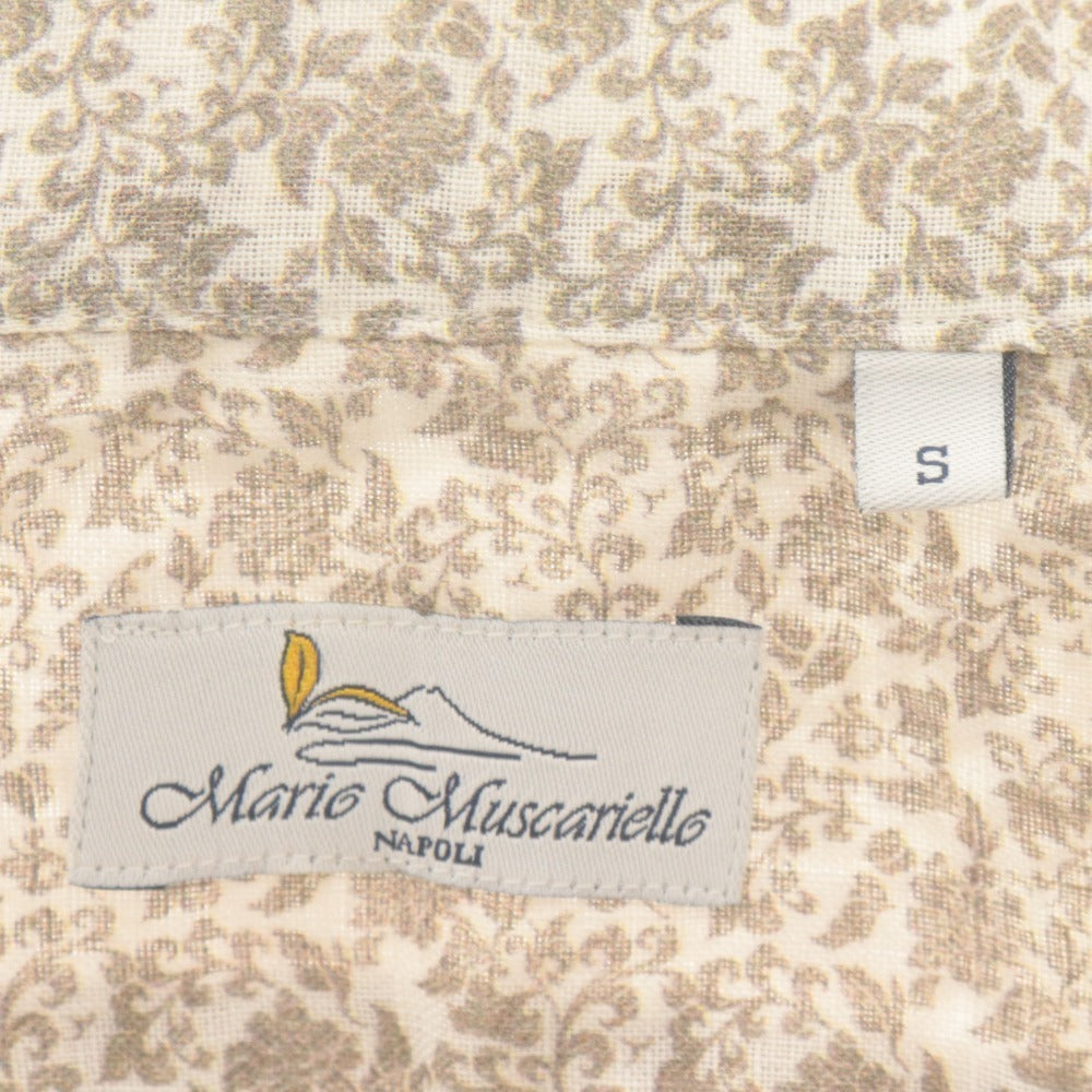 ■ Mario Muscariello Long Sleeve Small Floral Linen Shirt for Men - Size S, Beige
