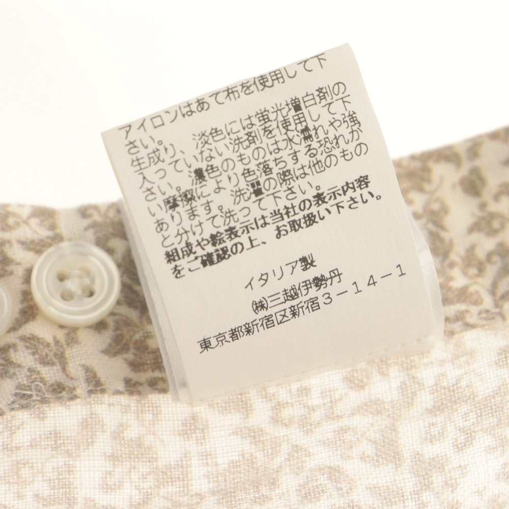 ■ Mario Muscariello Long Sleeve Small Floral Linen Shirt for Men - Size S, Beige