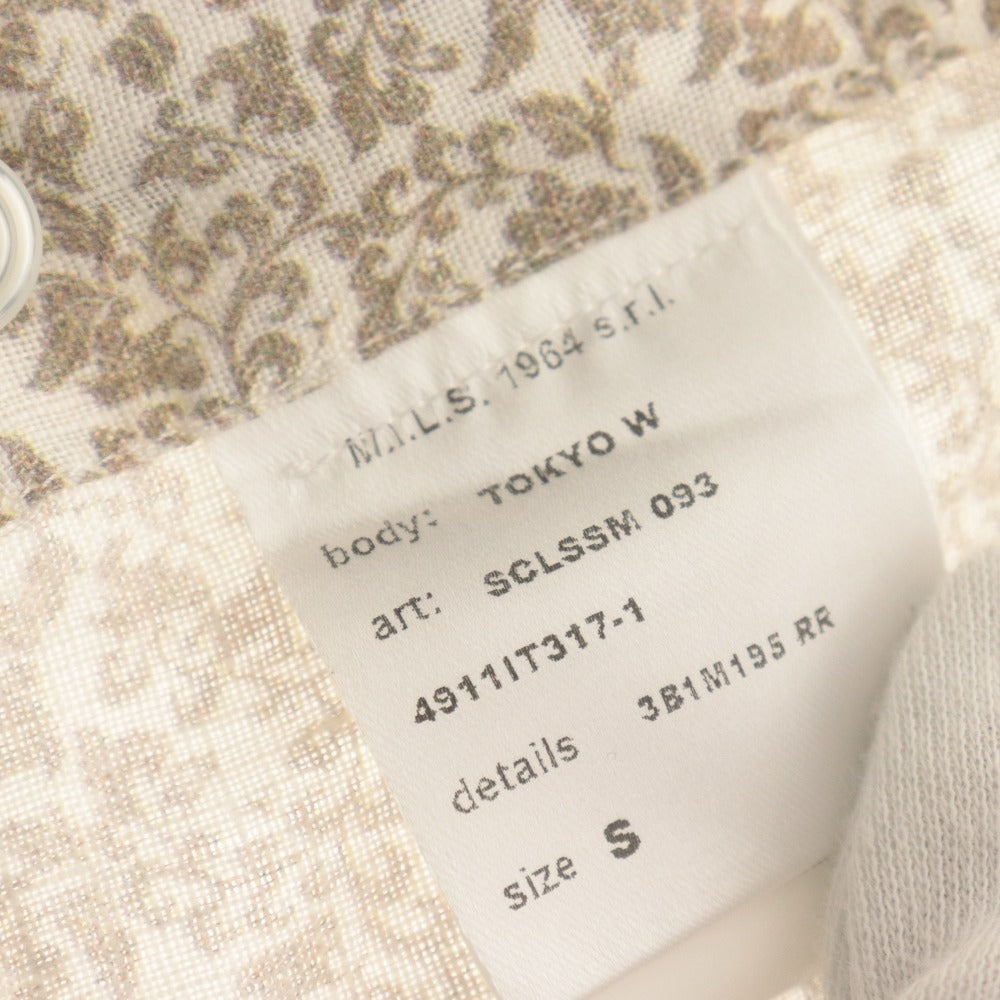 ■ Mario Muscariello Long Sleeve Small Floral Linen Shirt for Men - Size S, Beige