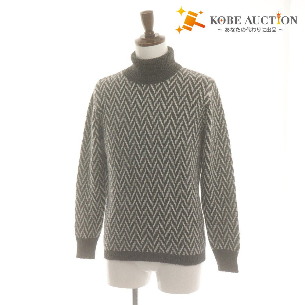 ■ MESSAGERIE Sweater Long Sleeve Top Knit Turtle Neck Herringbone Alpaca Blend Men's 46 Gray