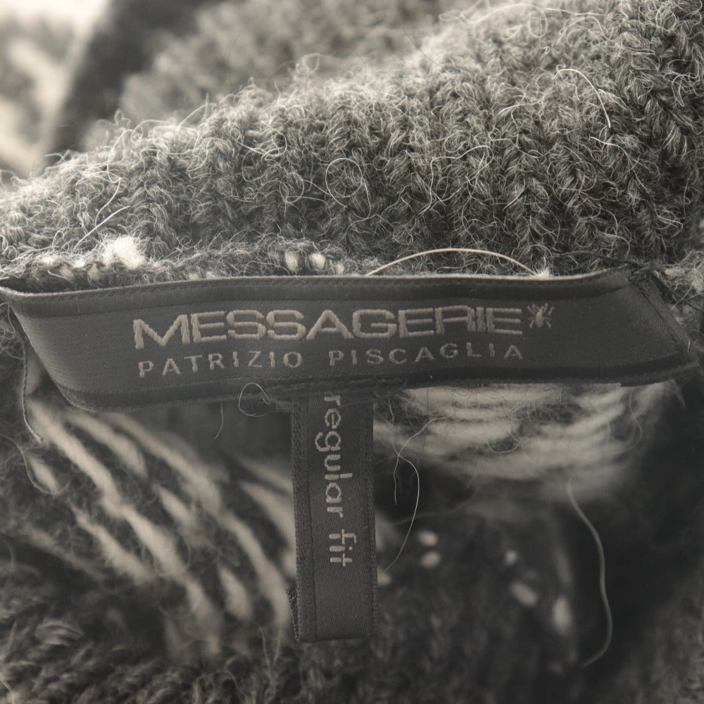 ■ MESSAGERIE Sweater Long Sleeve Top Knit Turtle Neck Herringbone Alpaca Blend Men's 46 Gray