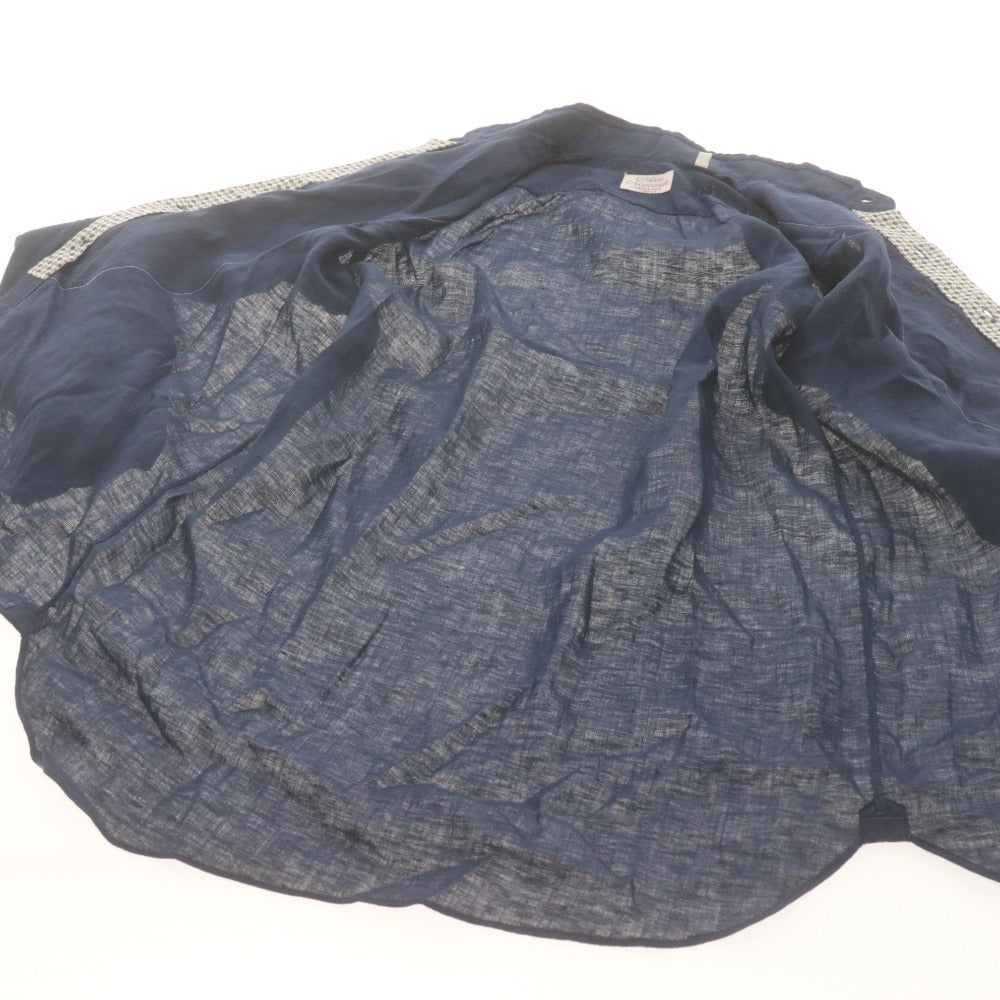 ■ Mario Muscariello Shirt, Bosom Shirt, Long-Sleeved Top, Patterned, Linen, Men's, 38 15, Navy