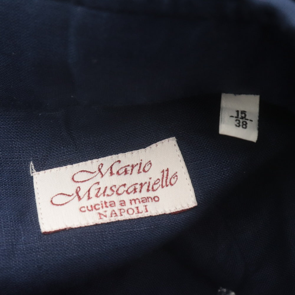 ■ Mario Muscariello Shirt, Bosom Shirt, Long-Sleeved Top, Patterned, Linen, Men's, 38 15, Navy