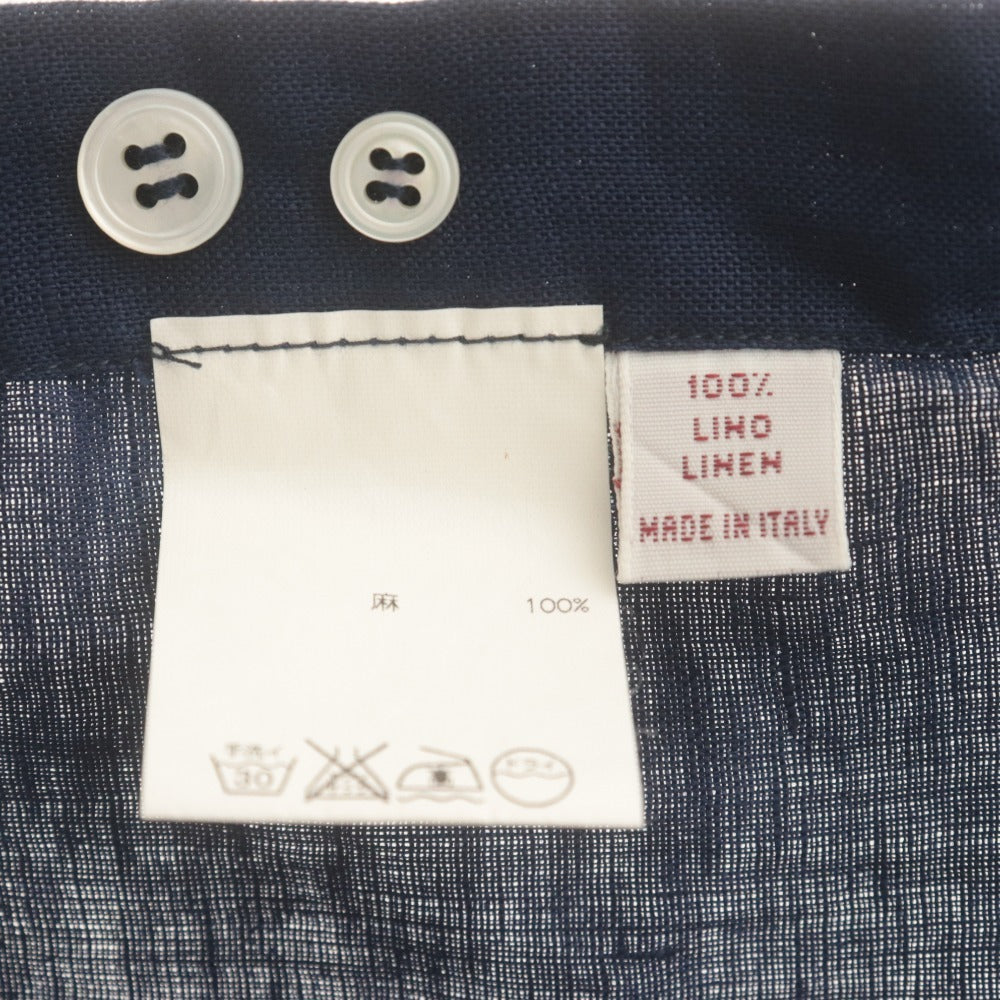 ■ Mario Muscariello Shirt, Bosom Shirt, Long-Sleeved Top, Patterned, Linen, Men's, 38 15, Navy