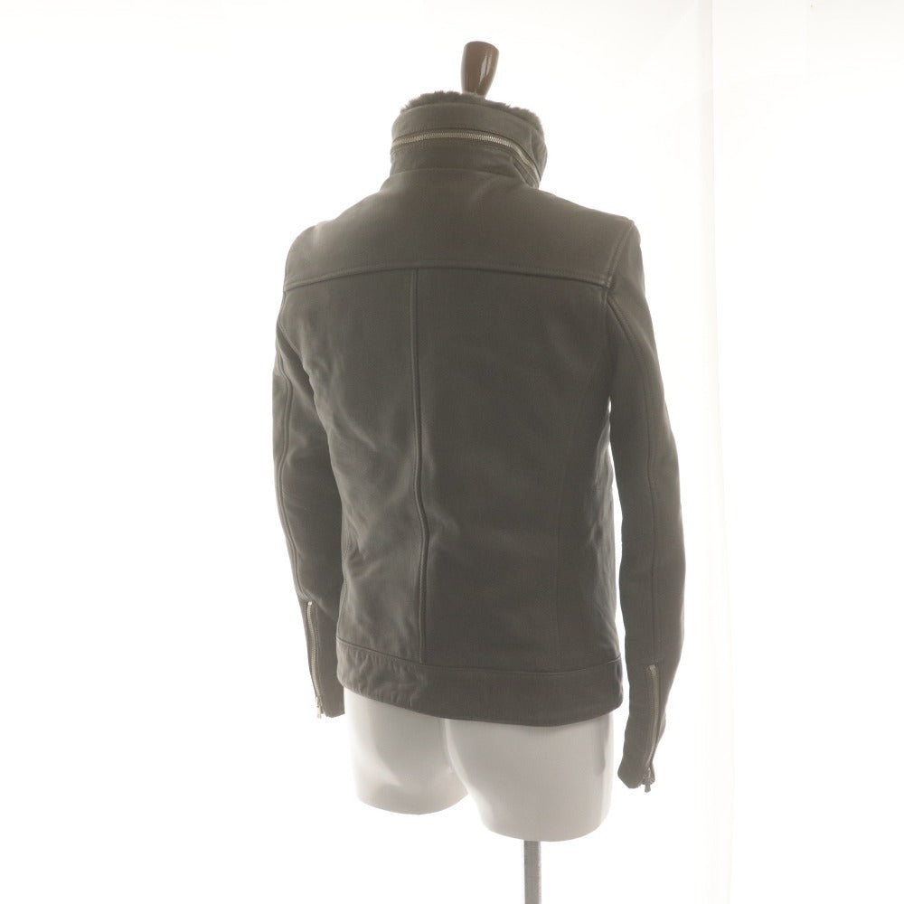 ■ Junhashimoto nano universe Riders Jacket Long Sleeve Outer Lamb Leather Rabbit Fur Men's M Brown-Gray
