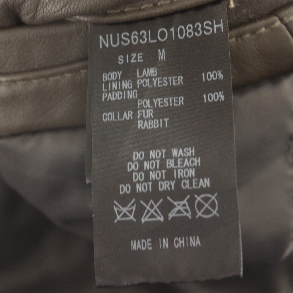 ■ Junhashimoto nano universe Riders Jacket Long Sleeve Outer Lamb Leather Rabbit Fur Men's M Brown-Gray