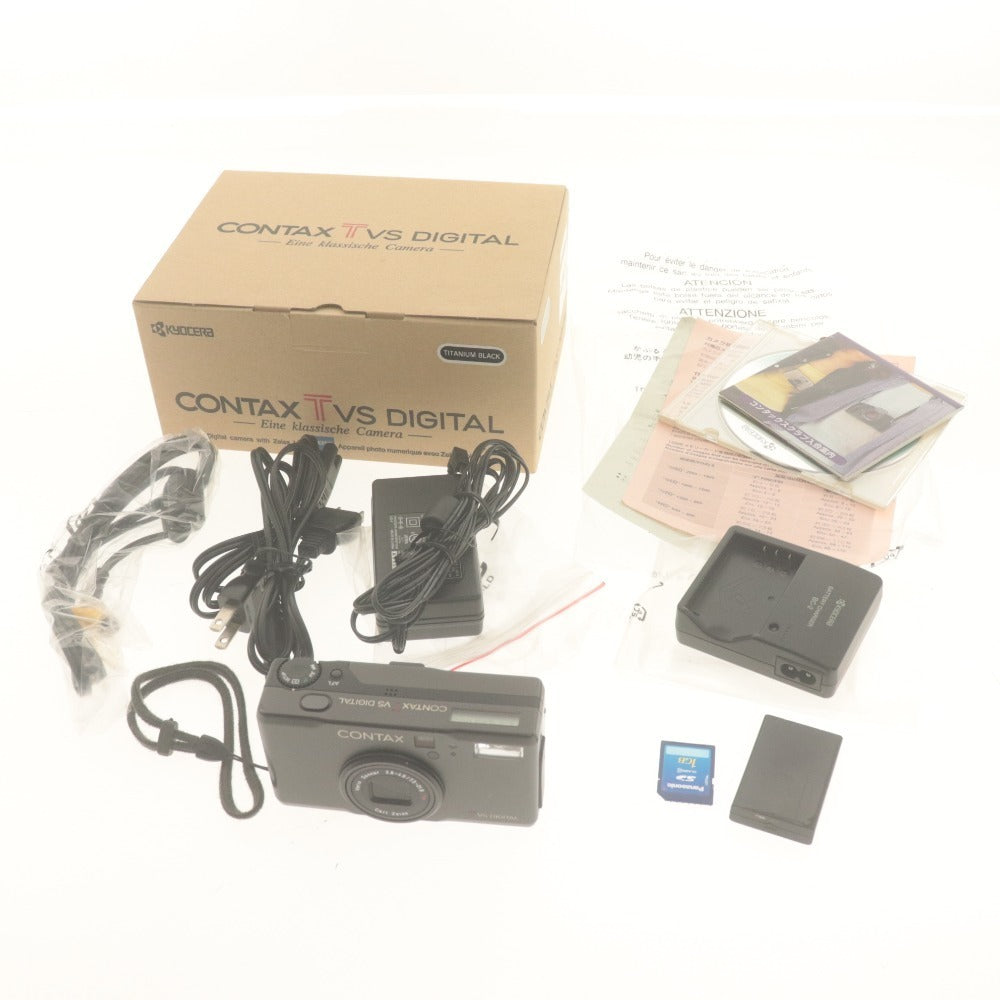 ■ Contax Compact Digital Camera CONTAX T VS DIGITAL Carl Zeiss Vario Sonnar 2.8-4.8/7.3-21.9 T* Power On Confirmed, Accessories Included