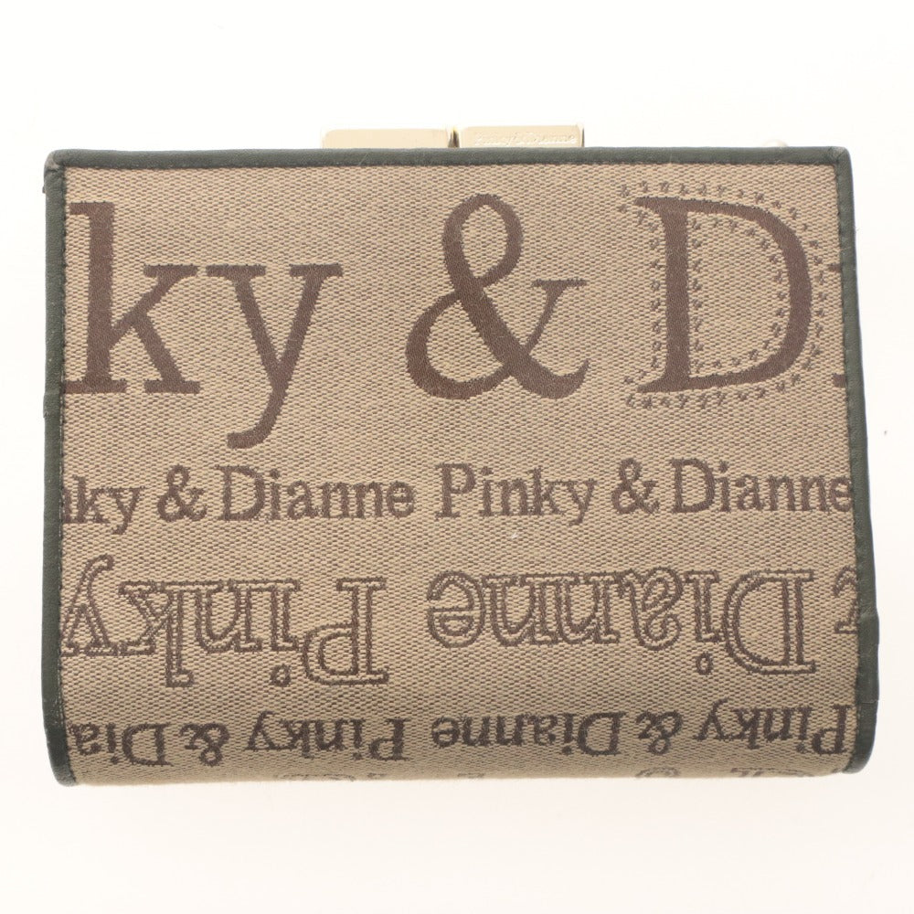 ■ Pinky&Dianne 三つ折り財布 コンパクト ロゴ総柄 キャンバス クロコダイル調 小銭 札 カード入れ ベージュ カーキ 箱付き 未使用(傷有)